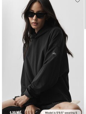 ALO Yoga Black Logo Sleeve Hoodie